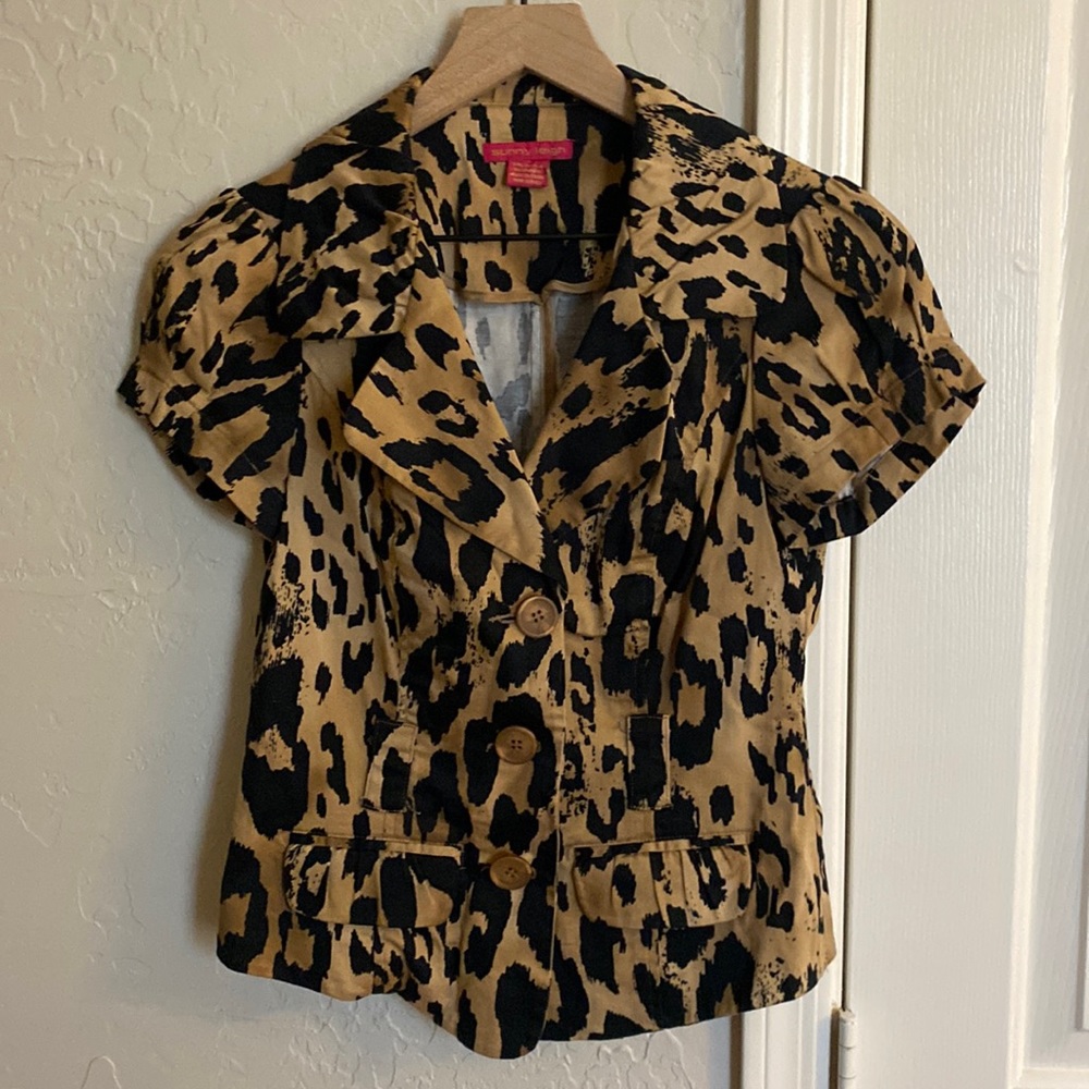 SUNNY LEIGH Animal Print Collar Short Sleeve Blazer/Blouse Size Small - Picture 2 of 10